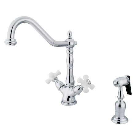 Kingston Brass Heritage 2-Handle Kitchen Faucet W/Brass Sprayer & 8" Plate, Chrome KS1231PXBS